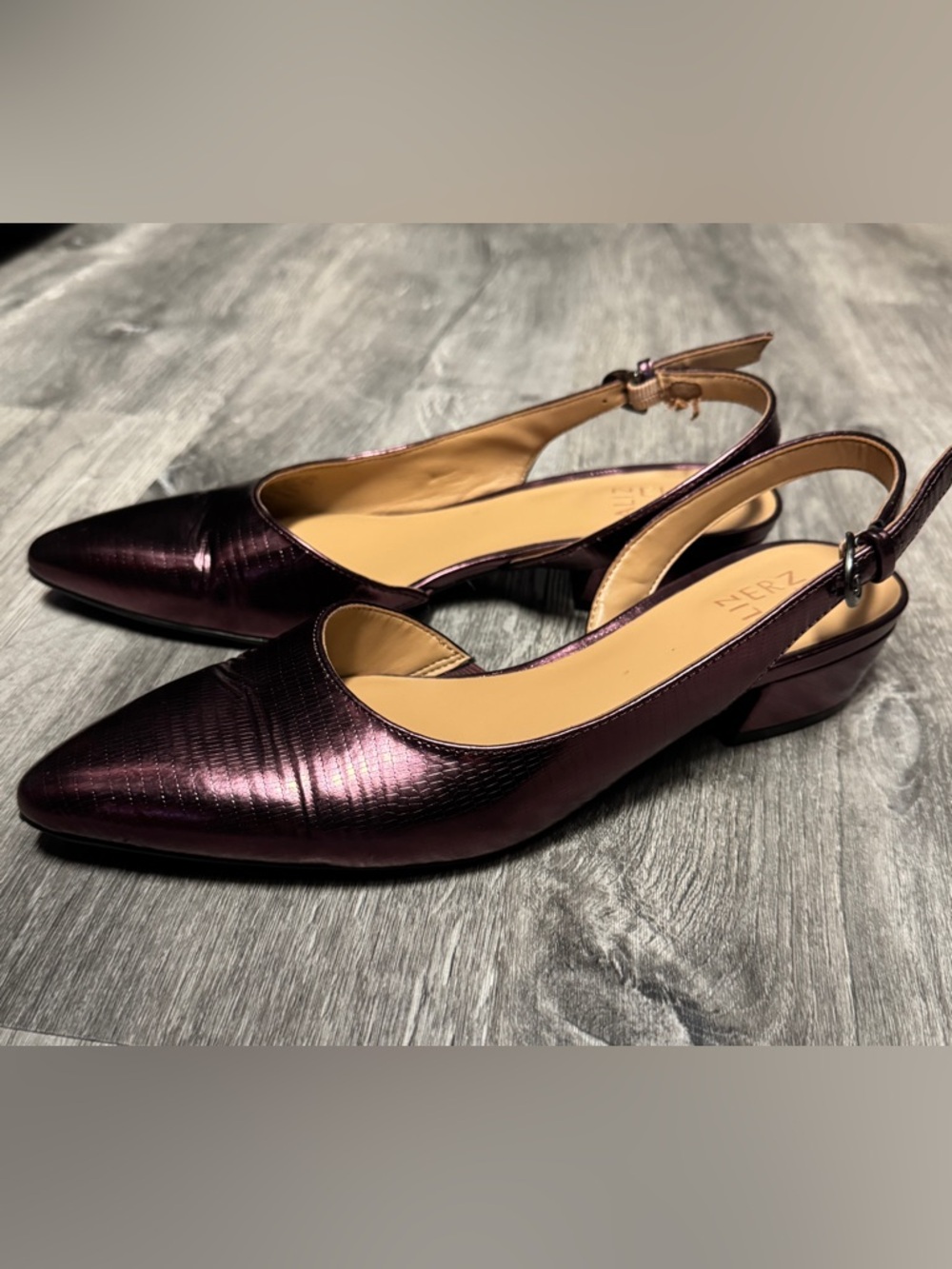 Naturalizer Pointed Slingback Low Block Heel Pumps in Deep Plum